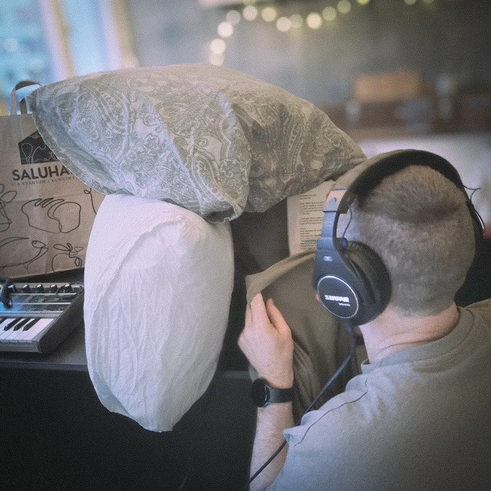 Paudie Larkin recording his lyrics