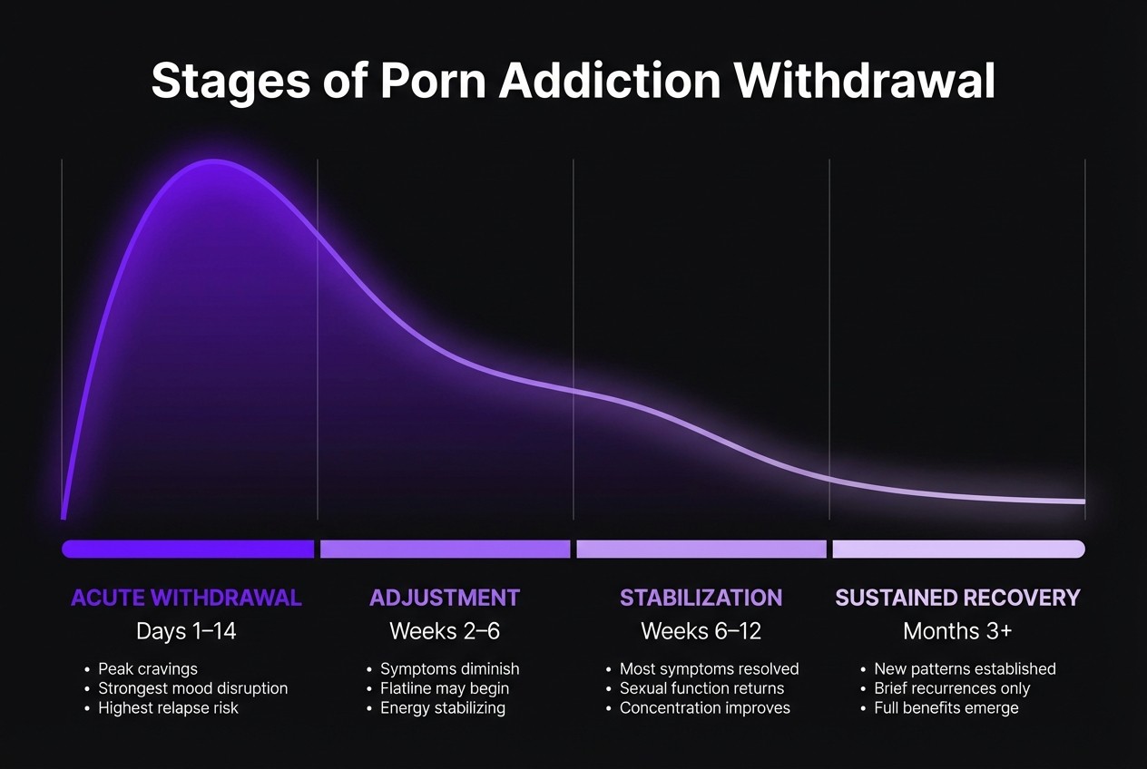 graph representing the approximate community reported stages of pornography addiction withdrawal