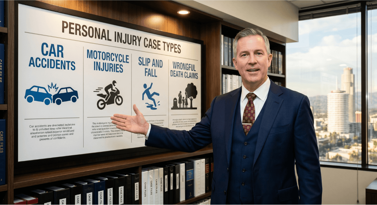 Personal injury lawyers in Los Angeles explaining specialized case types including car accidents and wrongful death