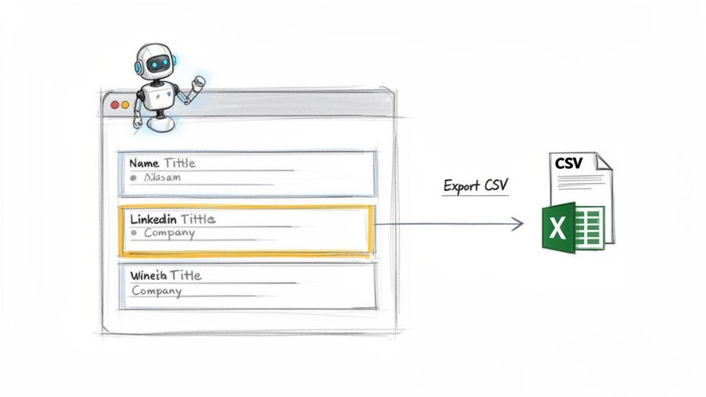 A robot automates data extraction from a web form, exporting information to a CSV and Excel file.