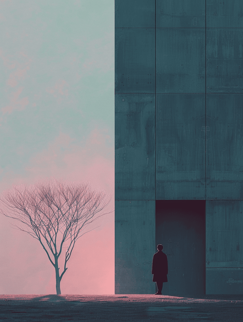 Photograph a minimalist urban landscape featuring a single person