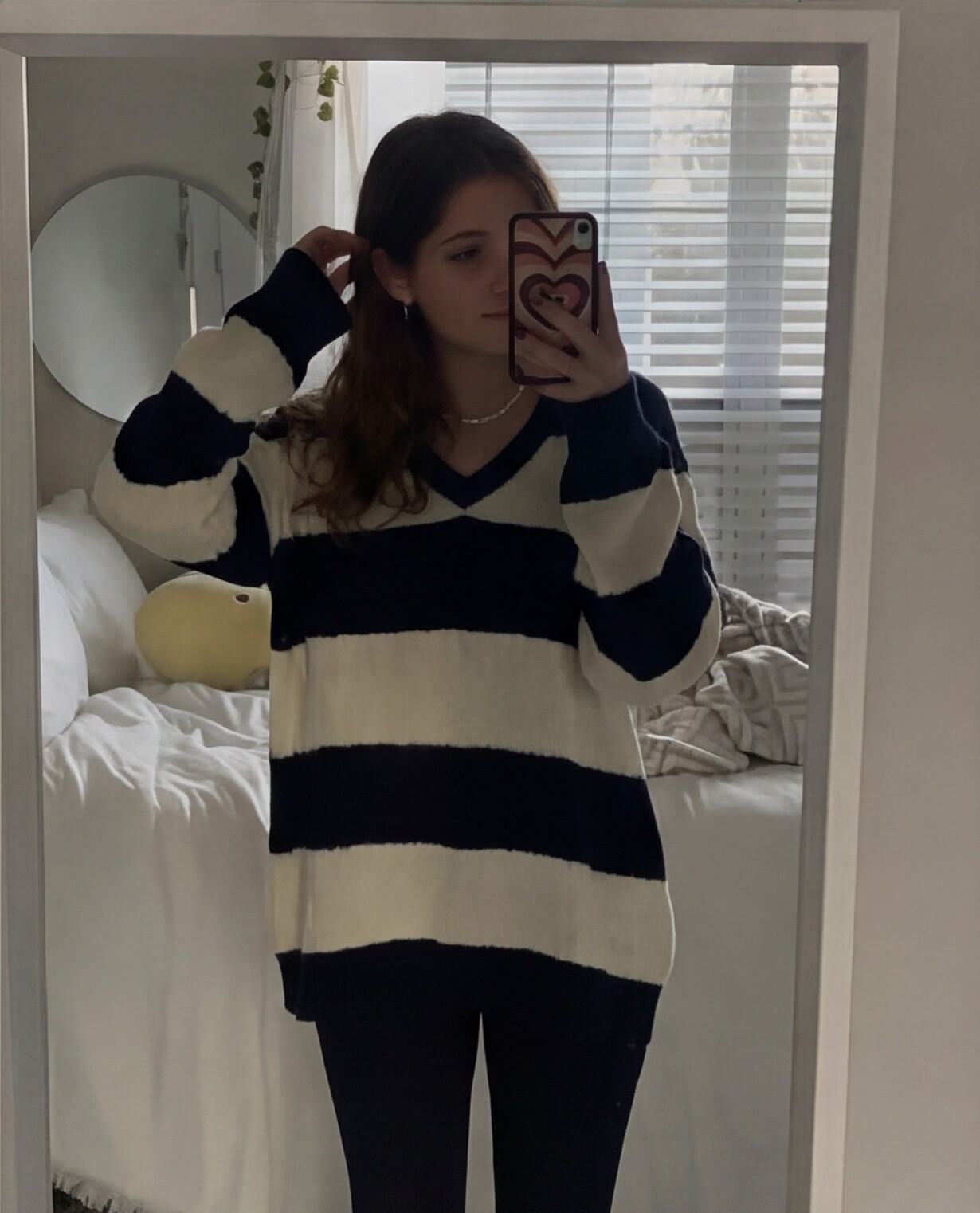 Black Oversized Striped Sweater with Black Flare Pants