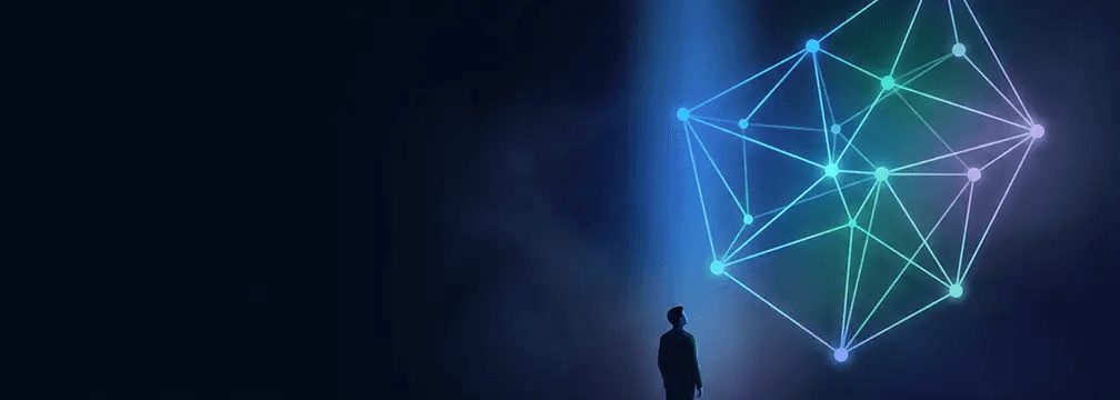 Person looking at glowing neural network