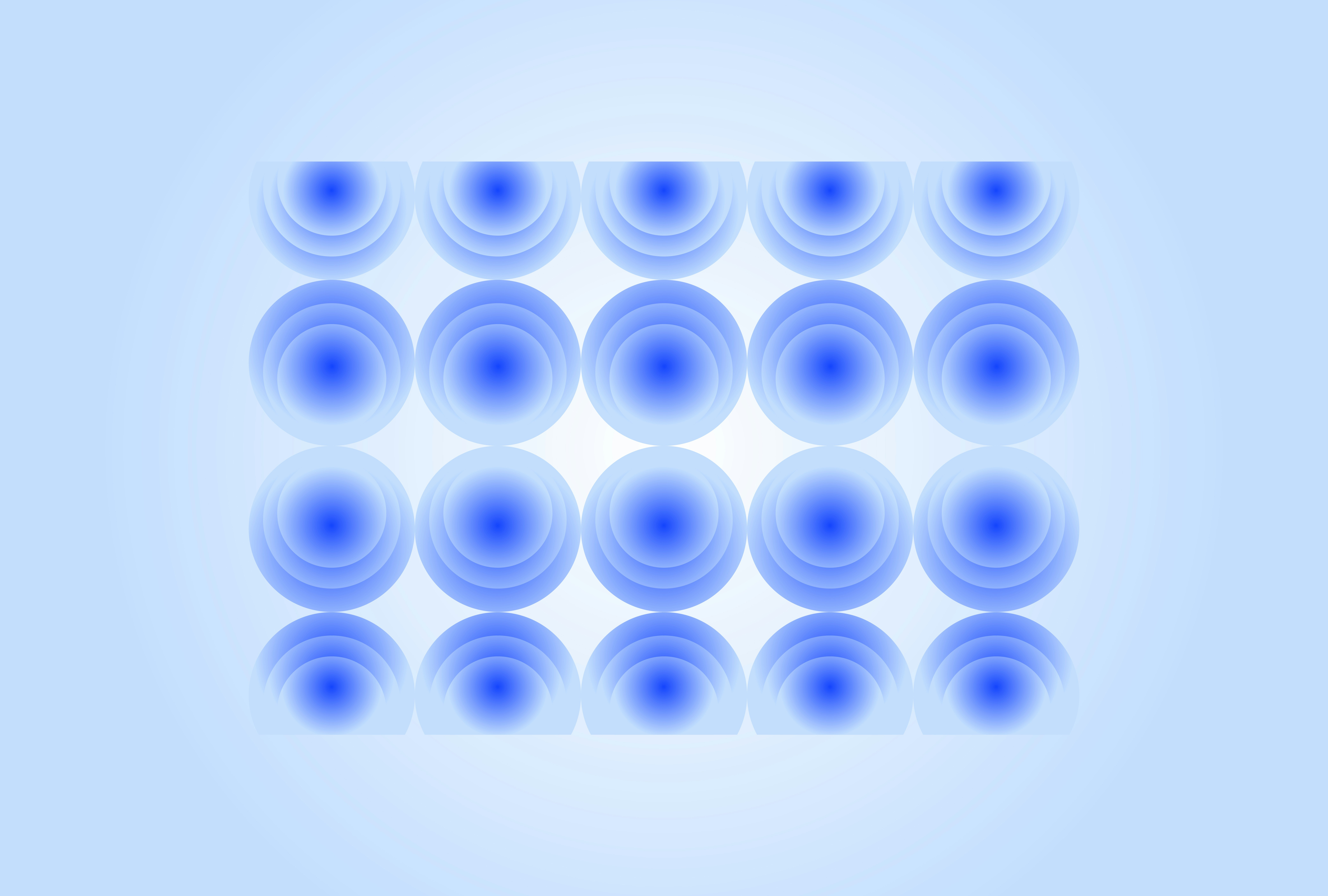 Grid of glowing blue circles on light blue background