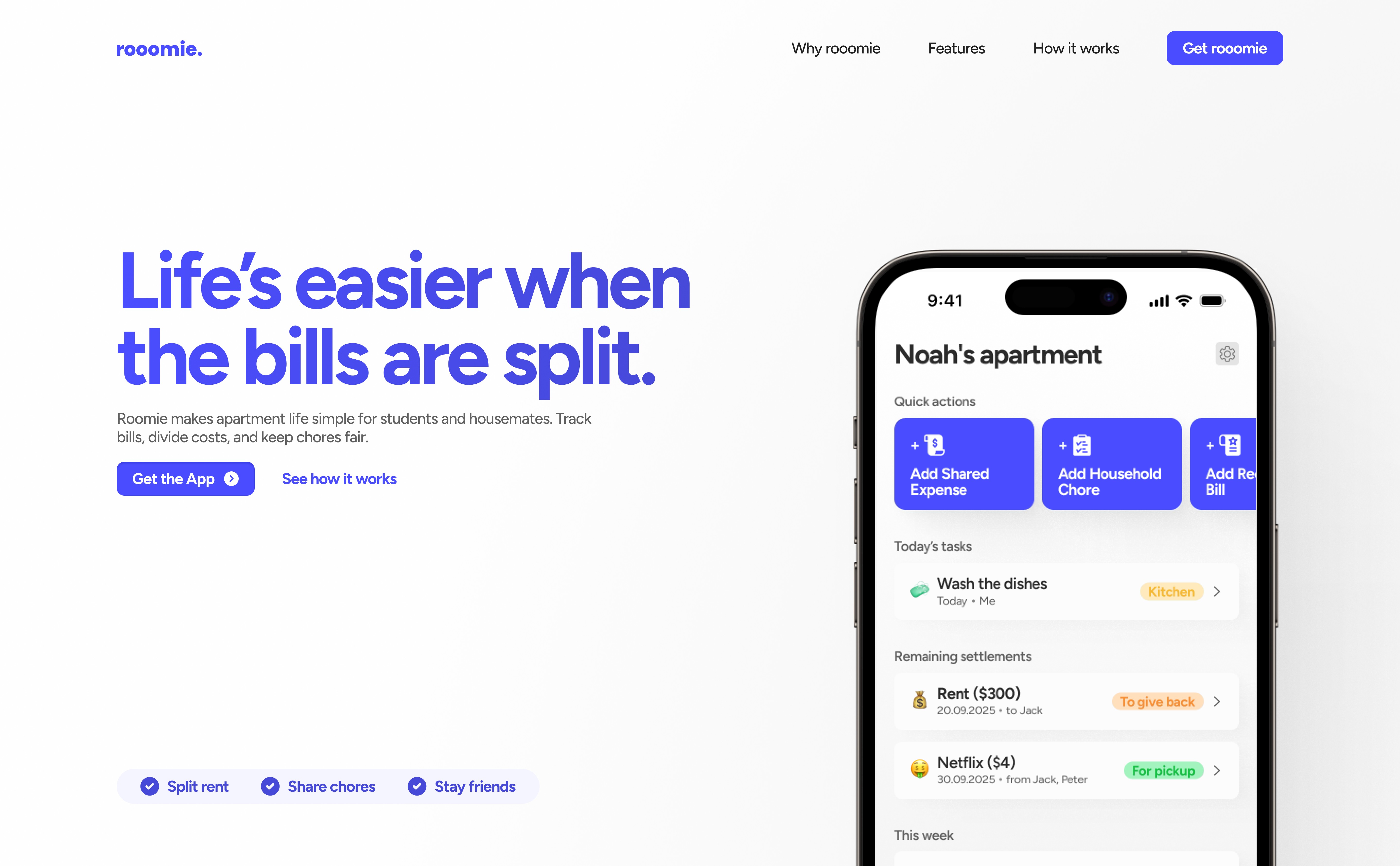 screenshot from rooomie.app website
