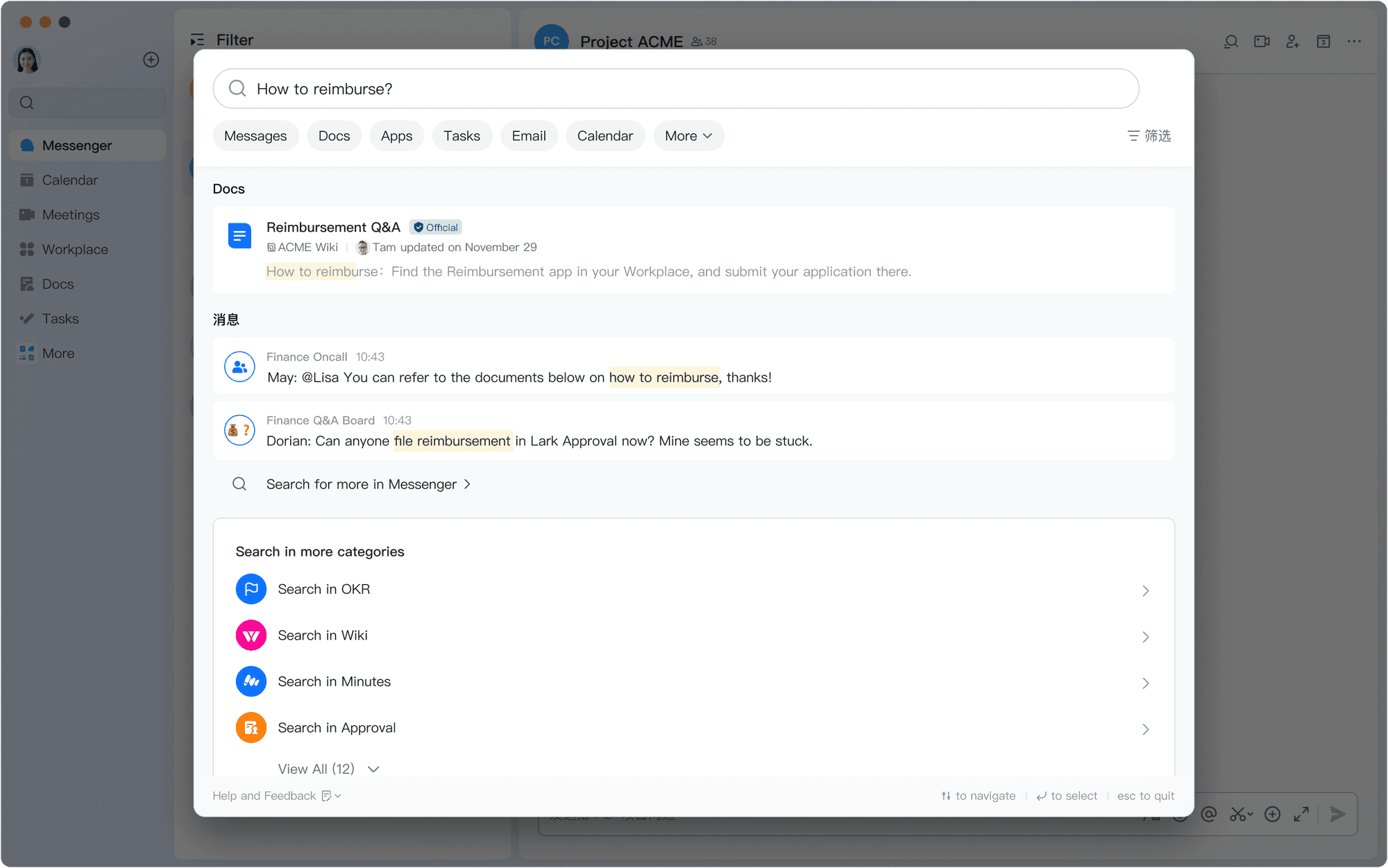 Lark excels as an enterprise search software due to its all-in-one platform, facilitating easy retrieval and updating of work as teams collaborate and create in a unified space. Its robust APIs and integrations allow businesses to connect with other platforms, enabling seamless information search through notifications from various sources.