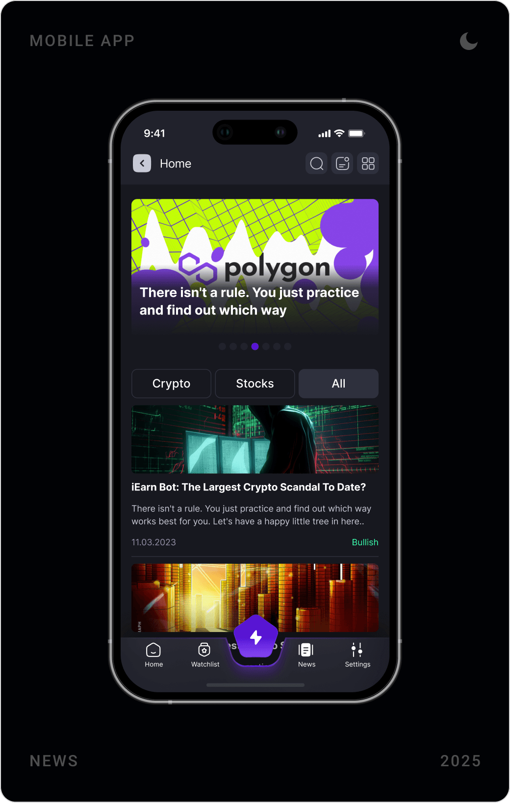 Professional Crypto News Feed Screen Design