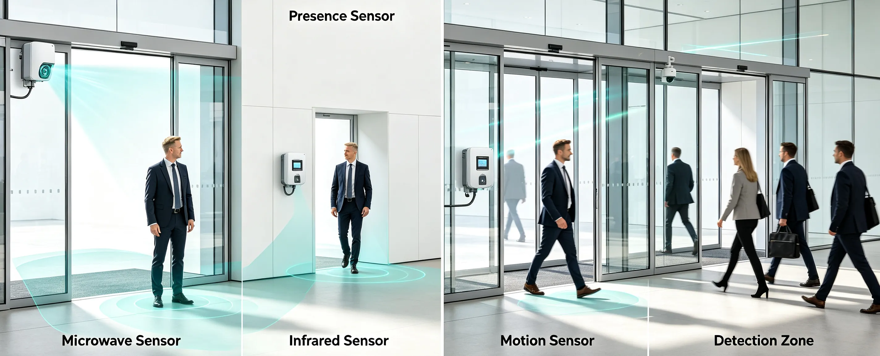 Different types of automatic door sensors for commercial entrances