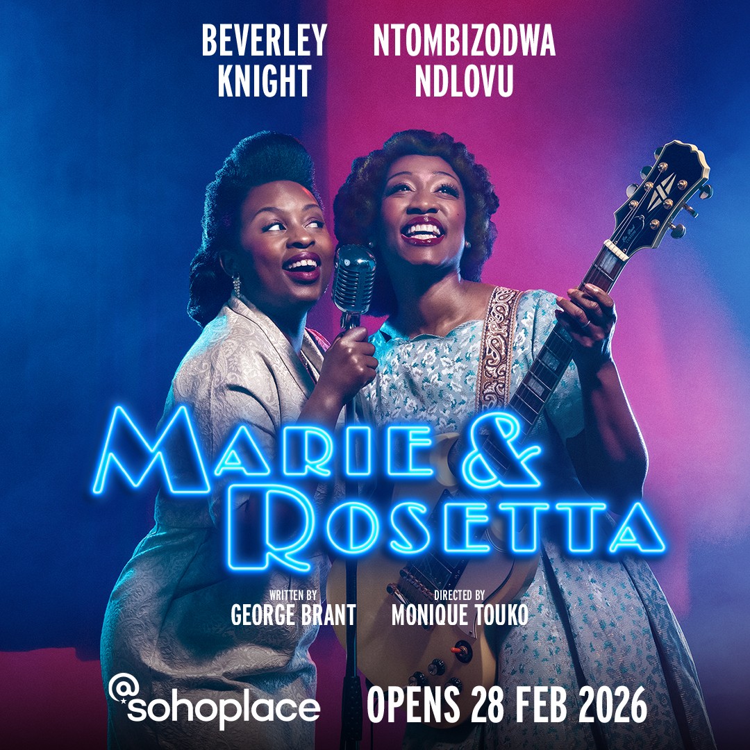 Beverley Knight and Ntombizodwa Ndlovu on stage with a guitar and microphone, Marie & Rosetta show.