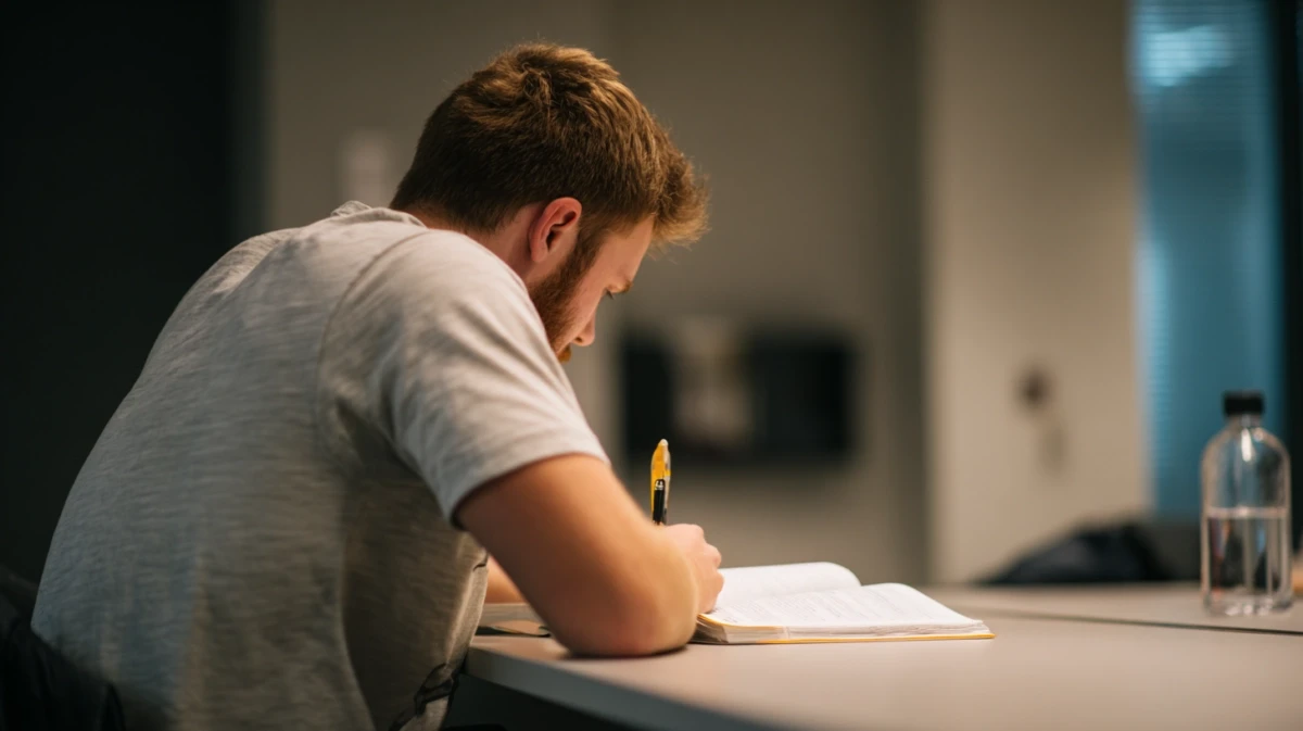 Man working on single task at desk with minimal distractions