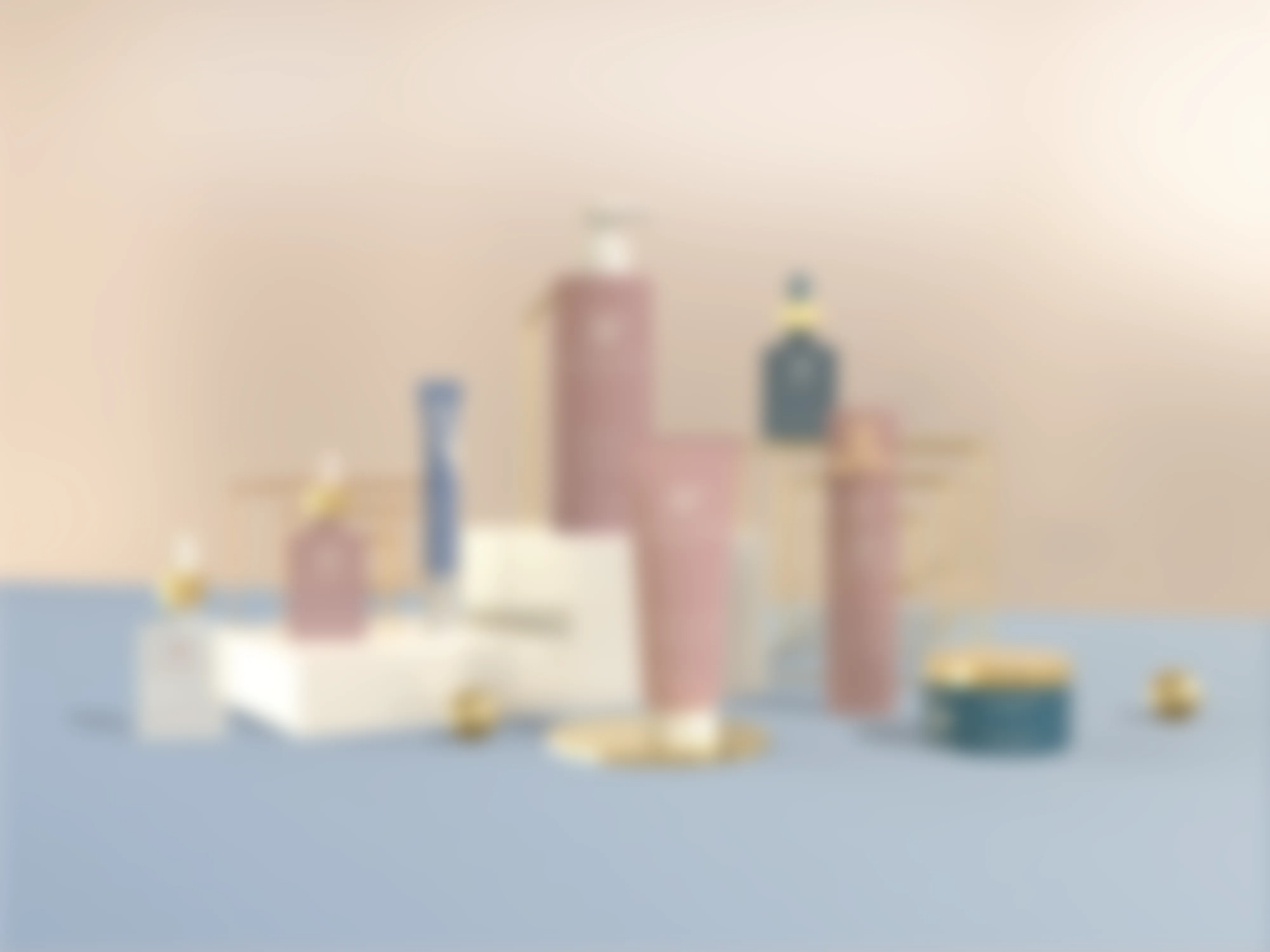 Range of skincare products blurred