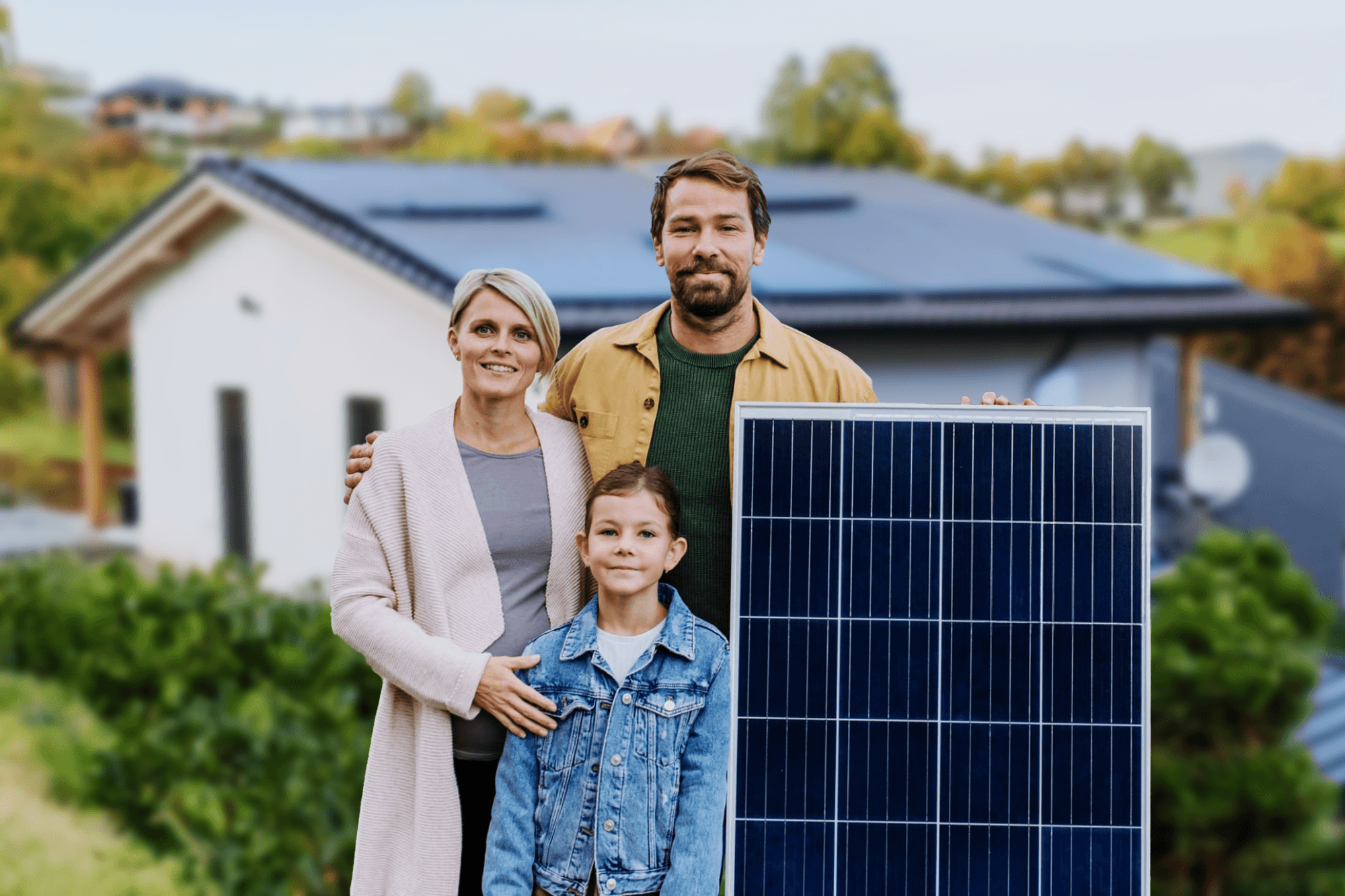 Family with Solar Panel