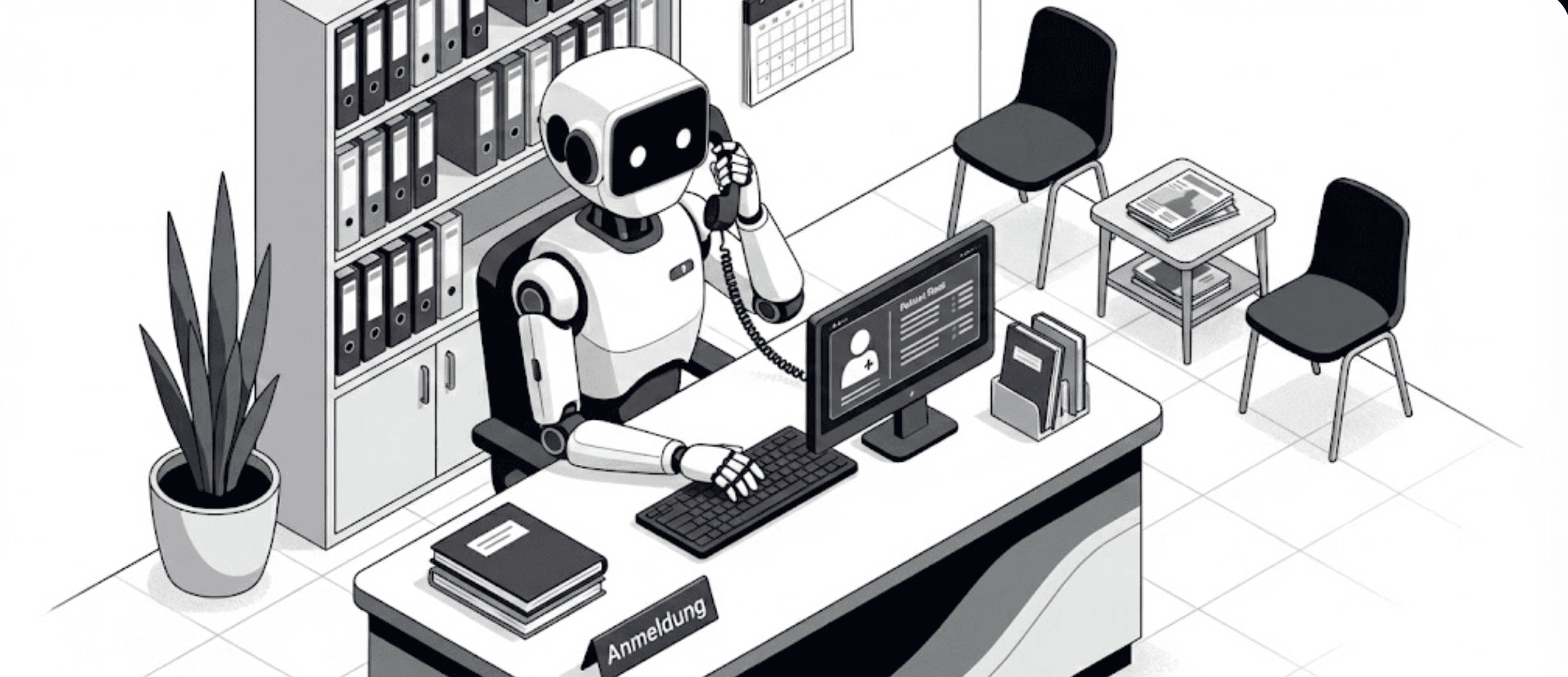 Roboter am Telefon: Symbolisch für KI-Telefonassistent