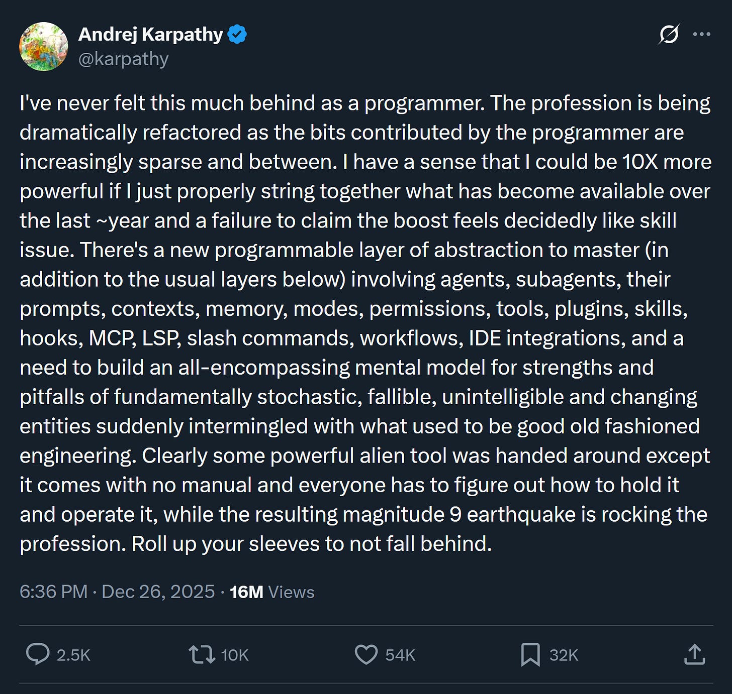 Andrej Karpathy (OpenAI co-founder) says AI could make him 10x powerful
