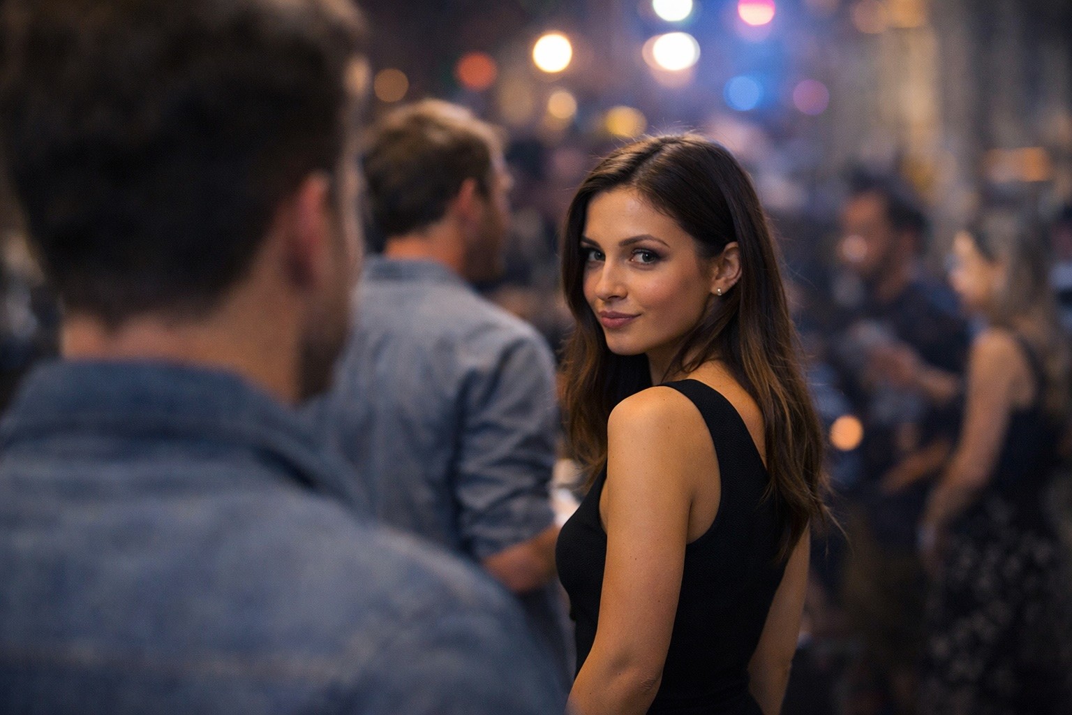 eine frau lächelt einen man im club an