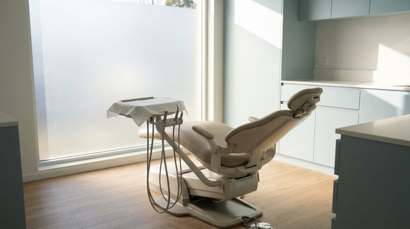 Bright, empty dental treatment room with natural light
