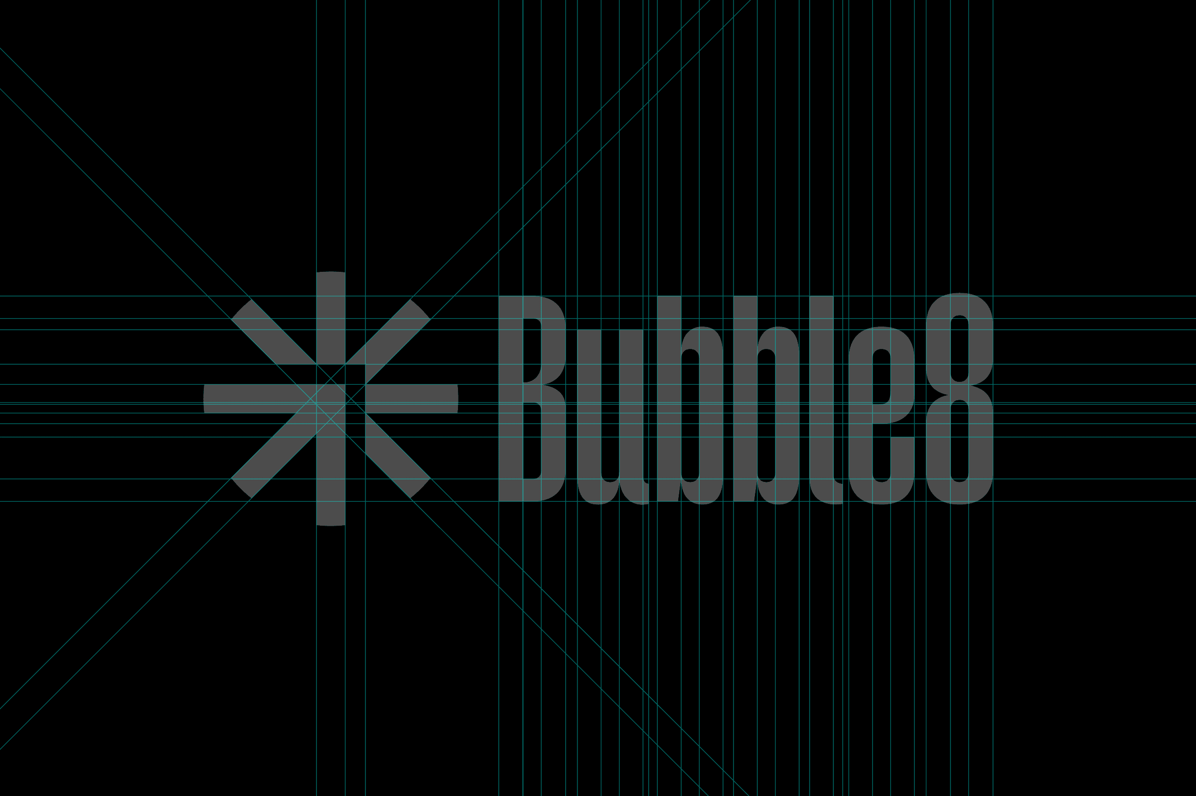 Bubble8 logo, an arrow with spikes and the Bubble8 wordmark, drawn over its construction grid