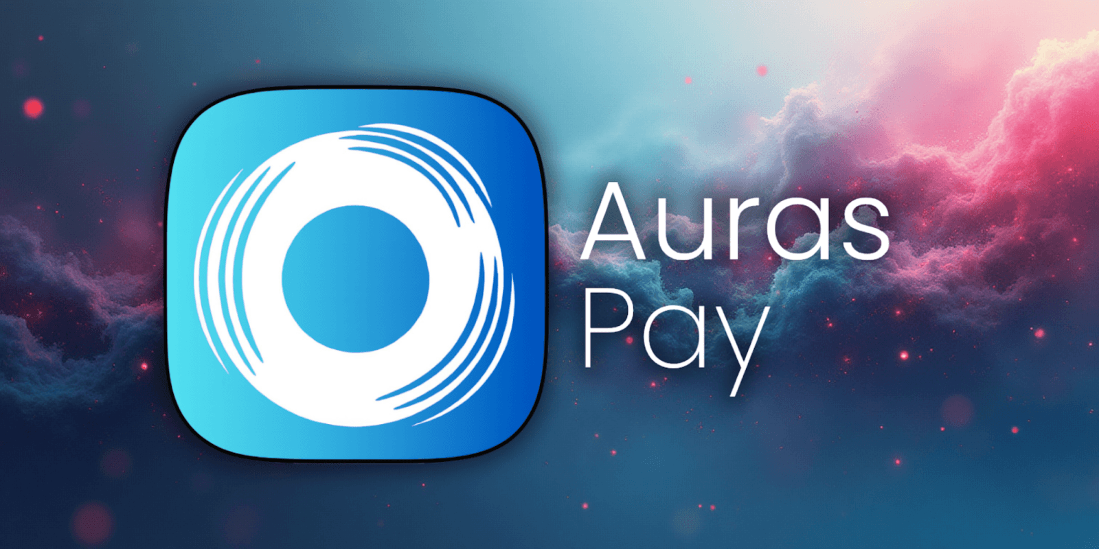 AURAS Pay logo with circular blue design and text “Auras Pay” on a cosmic background, symbolizing futuristic blockchain payment innovation.