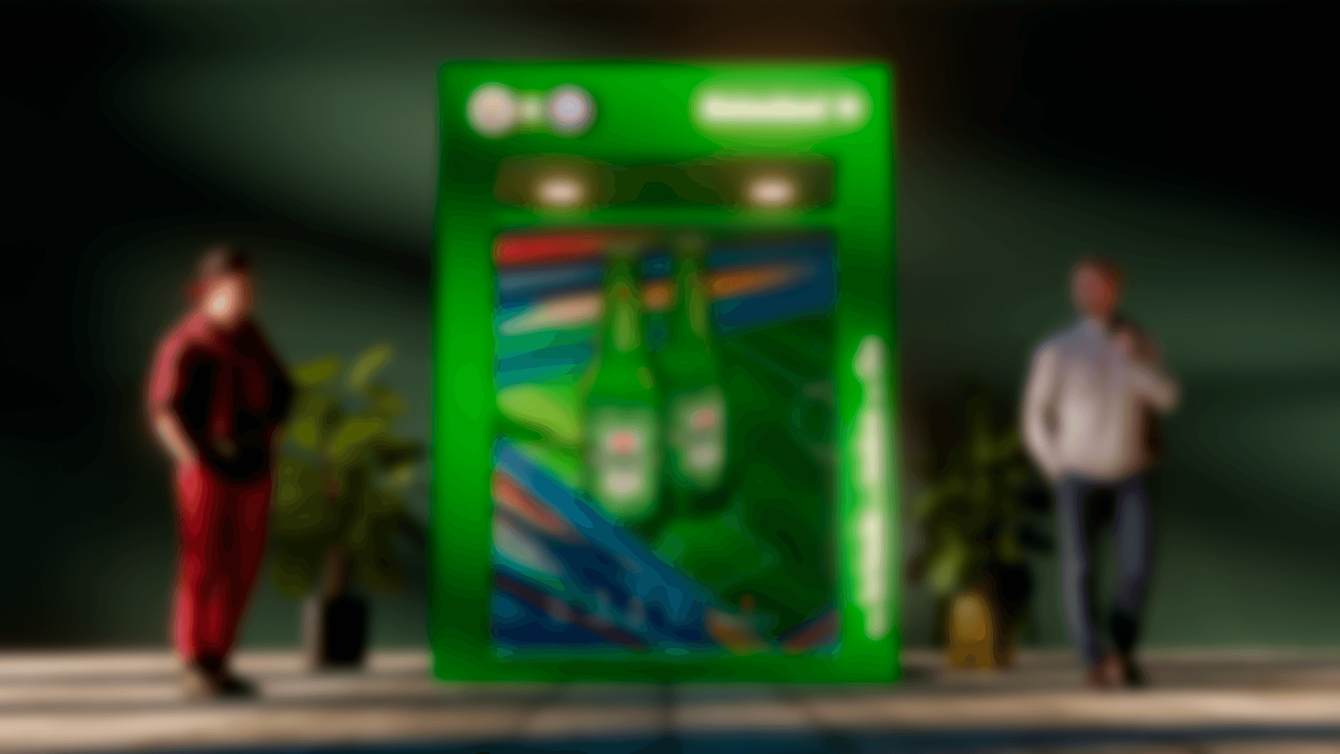 Slightly blurred image of a smart speaker with a glowing top, on a circular base.