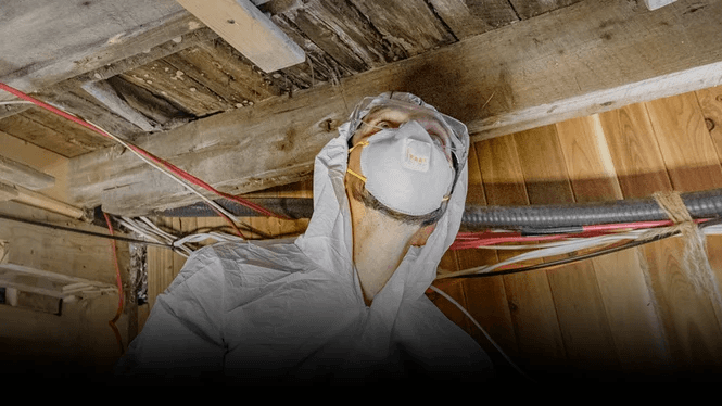 magische Planinspektionsszene, die einen Fachmann zeigt, der die Innensbedingungen sicher beurteilt