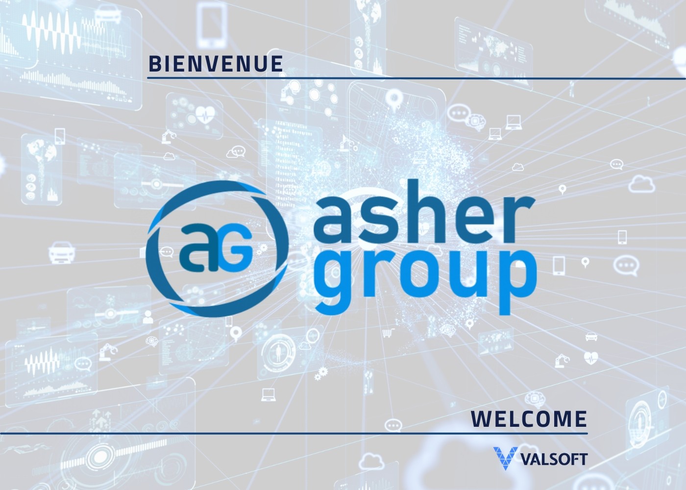 Asher group logo and Valsoft logo