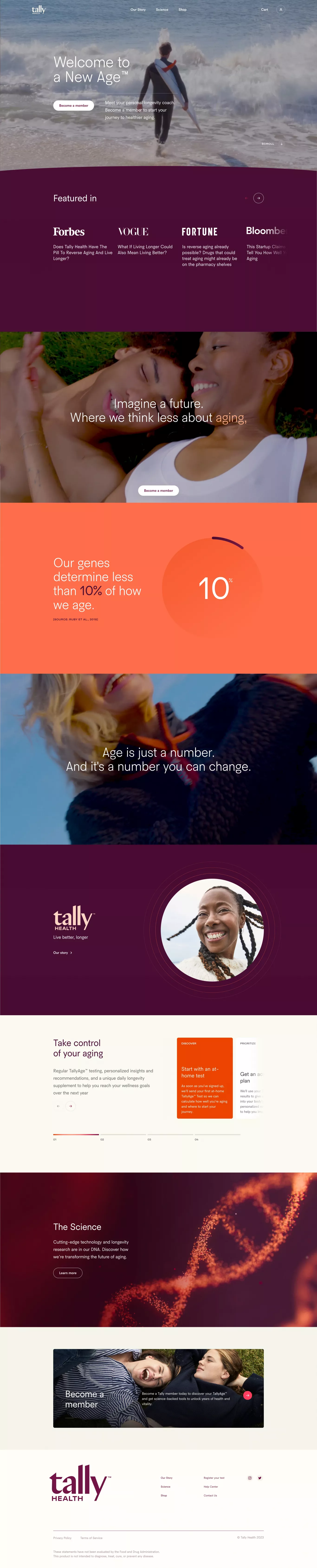 Tally Health - Welcome to a New Age. landing page screenshot showcasing Health & Fitness design