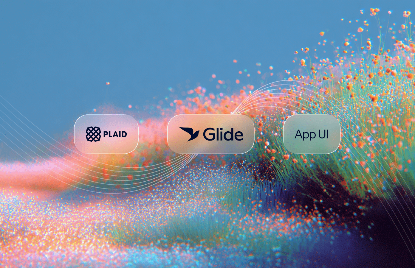 Abstract hero image showing a dynamic wave of orange and blue particles on a gradient background.