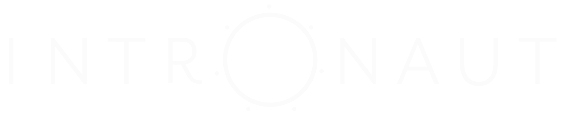 The image shows a stylized logo for the band "Intronaut" with a modern, minimalist design featuring bold, uppercase letters and a circular emblem integrated into the letter 'O'.