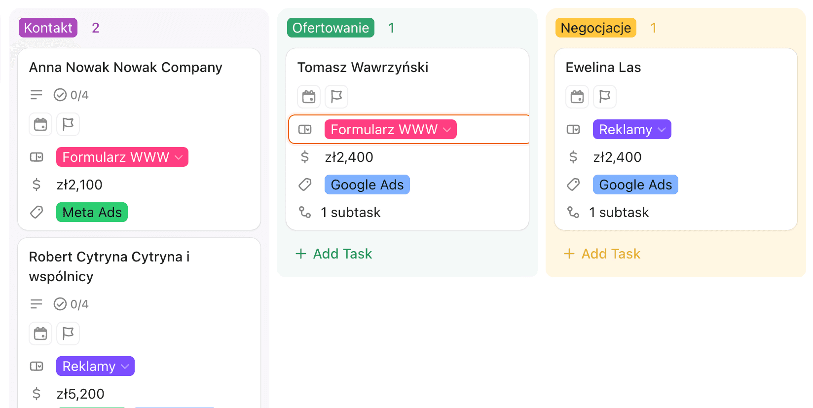 clickup crm szablony
