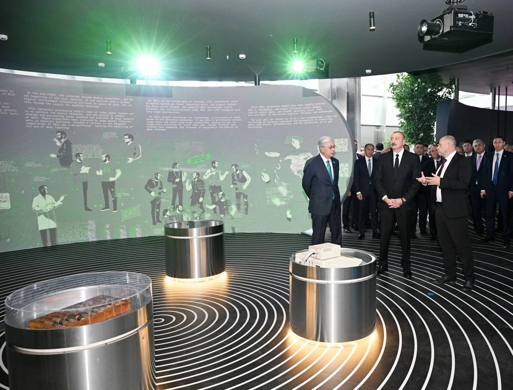 International Centre for AI and Singularity museum opening tour for the presidents of Kazakhstan and Azerbaijan by concept author, curator and creative director Boris Kislitsin