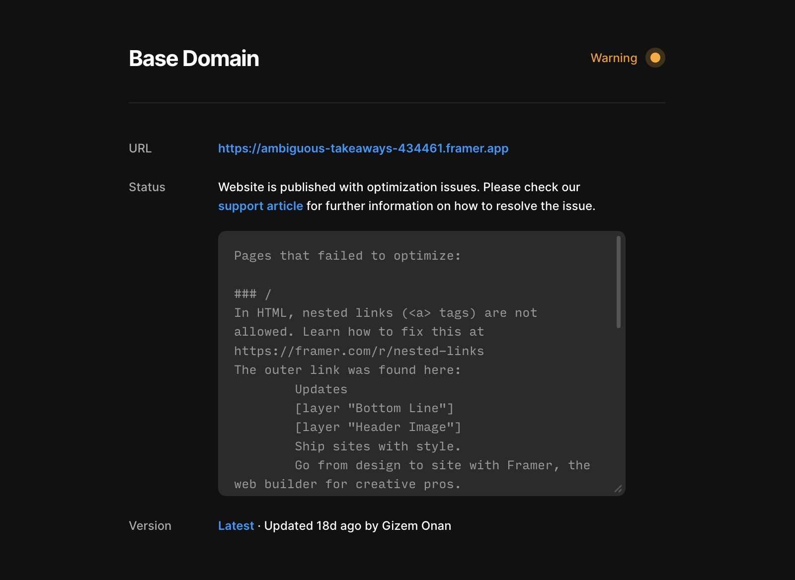 设置中的旧版“嵌套链接”警告。