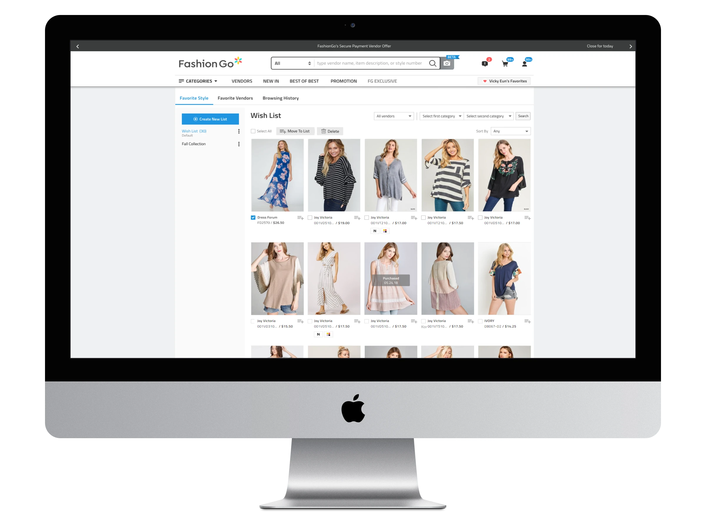 FashionGo Favorites Part 2 interface