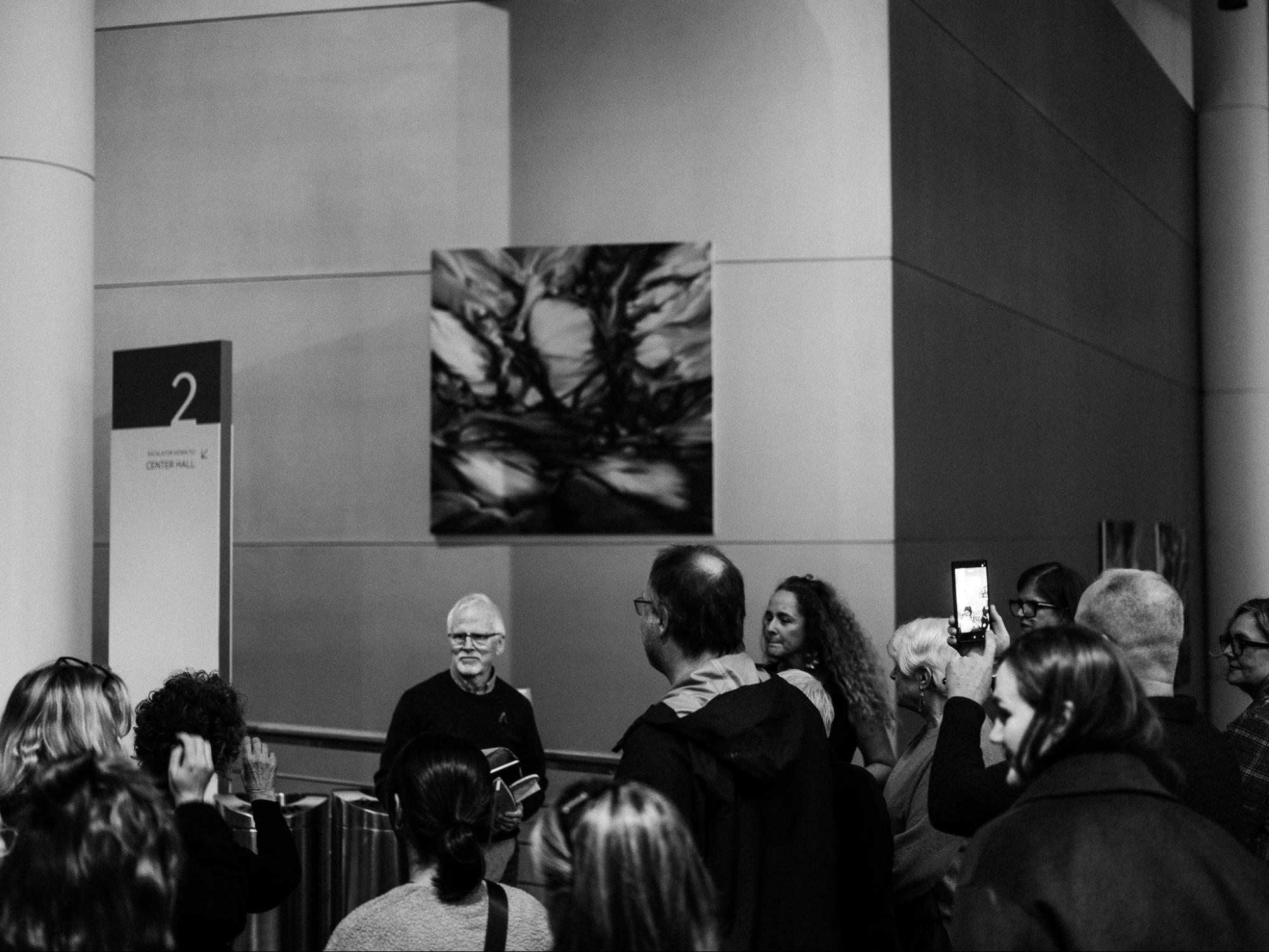 Kevin Cosley’s painting Sudden Growth, 75x75 inches, oil on canvas, 2024. On view at the Meydenbauer Center as part of the exhibit Somewhere I’ve Never Been Before.