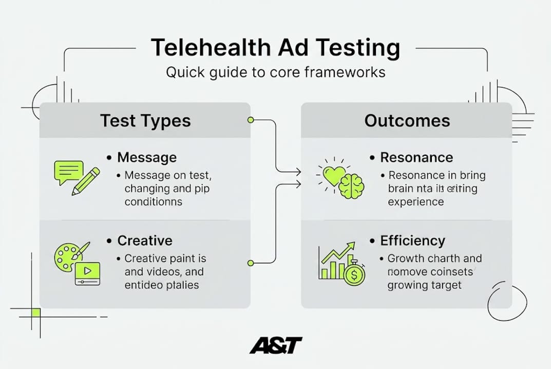 Infographic with telehealth ad testing frameworks
