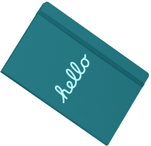 A teal envelope with the word "Hello" written in white on its front.