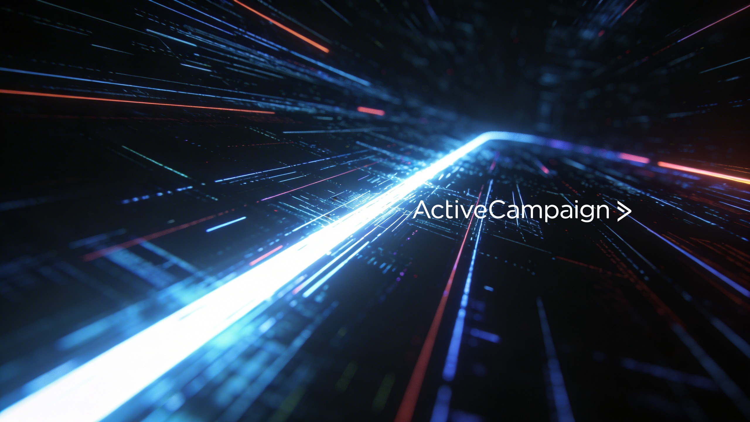 Fast-moving neon light streaks representing rapid information flow, cutting through a dark digital environment.