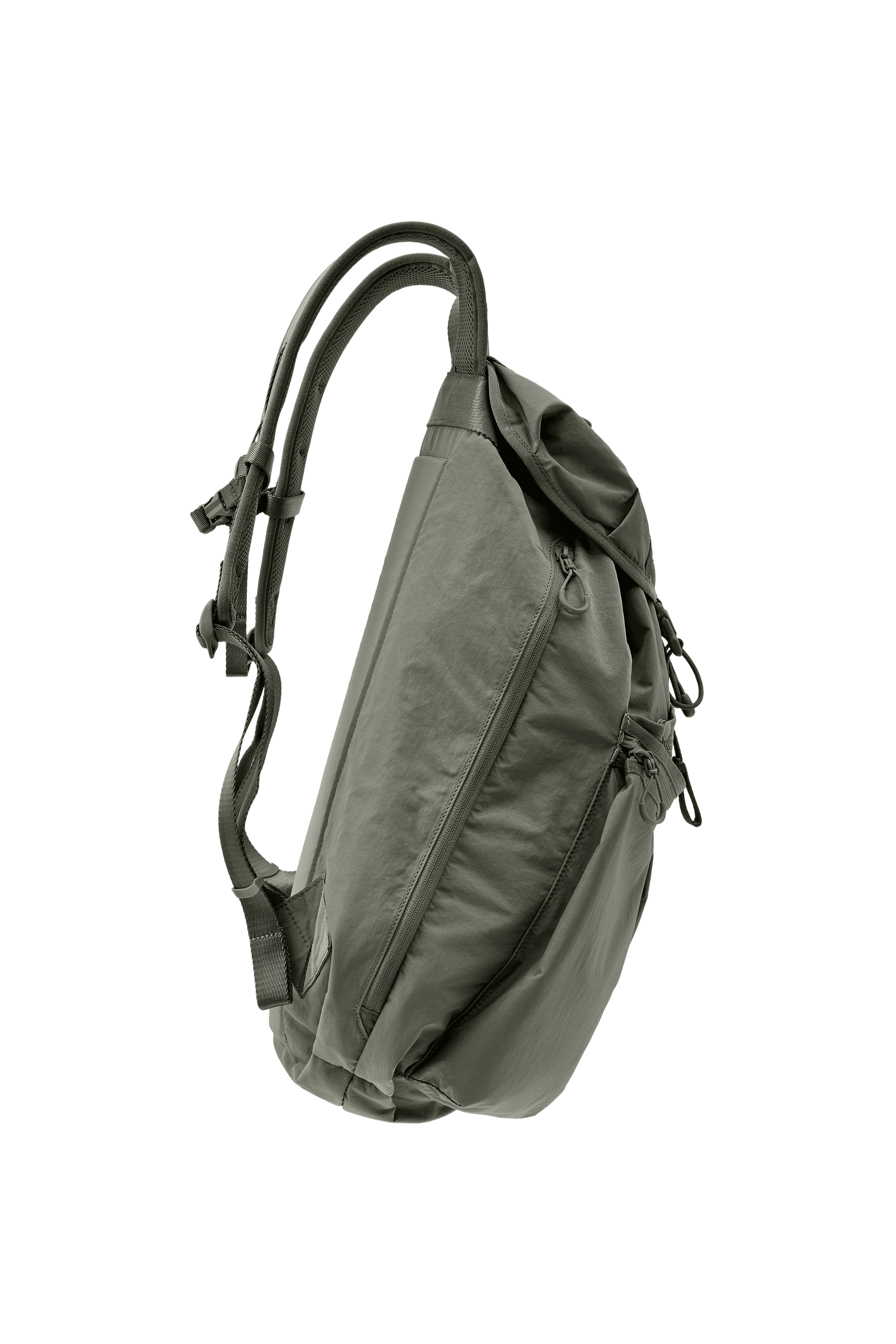full side image of a green backpack
