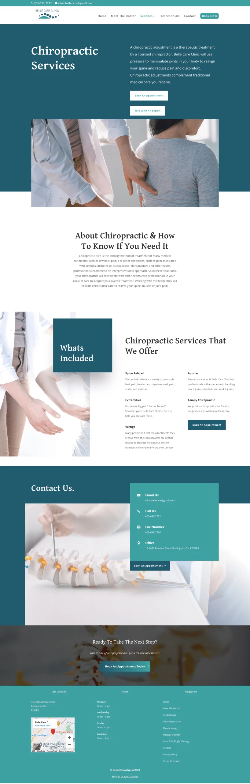 home page for bellechirophysio website developed & designed by Dreams Agency Mississauga, Ontario