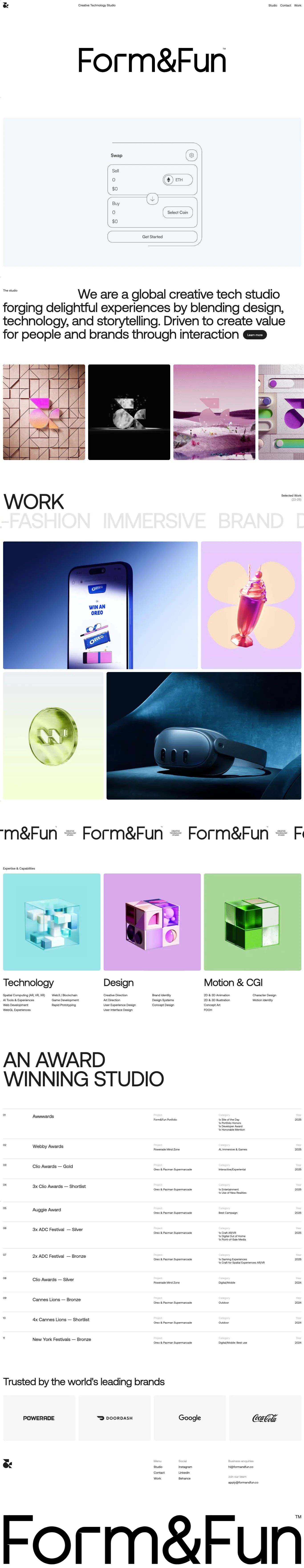 Form&Fun Studio portfolio page screenshot showcasing Advertising and Design design