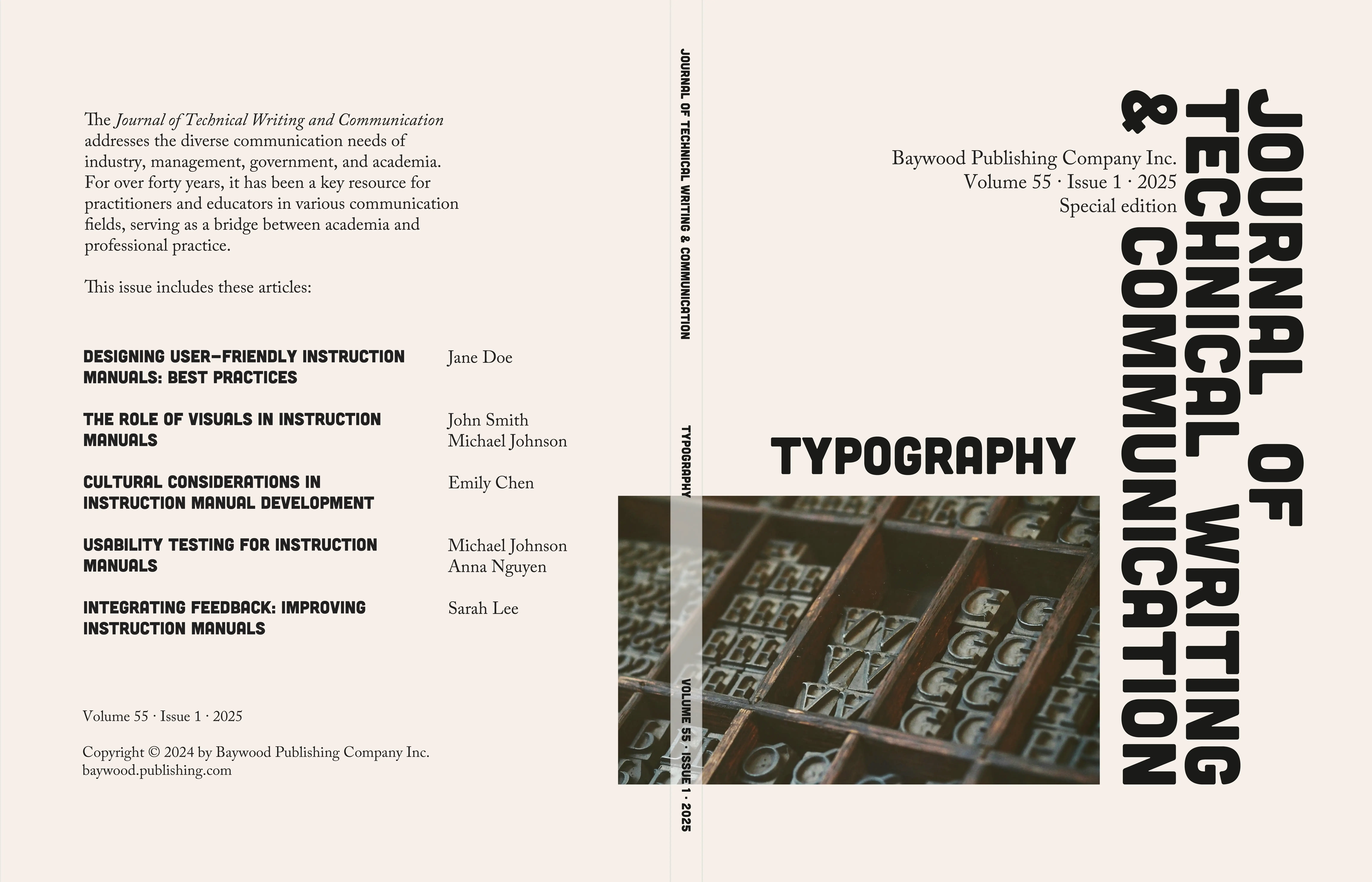 omslag for Journal of techincal writing and communication, spesical edition om typography