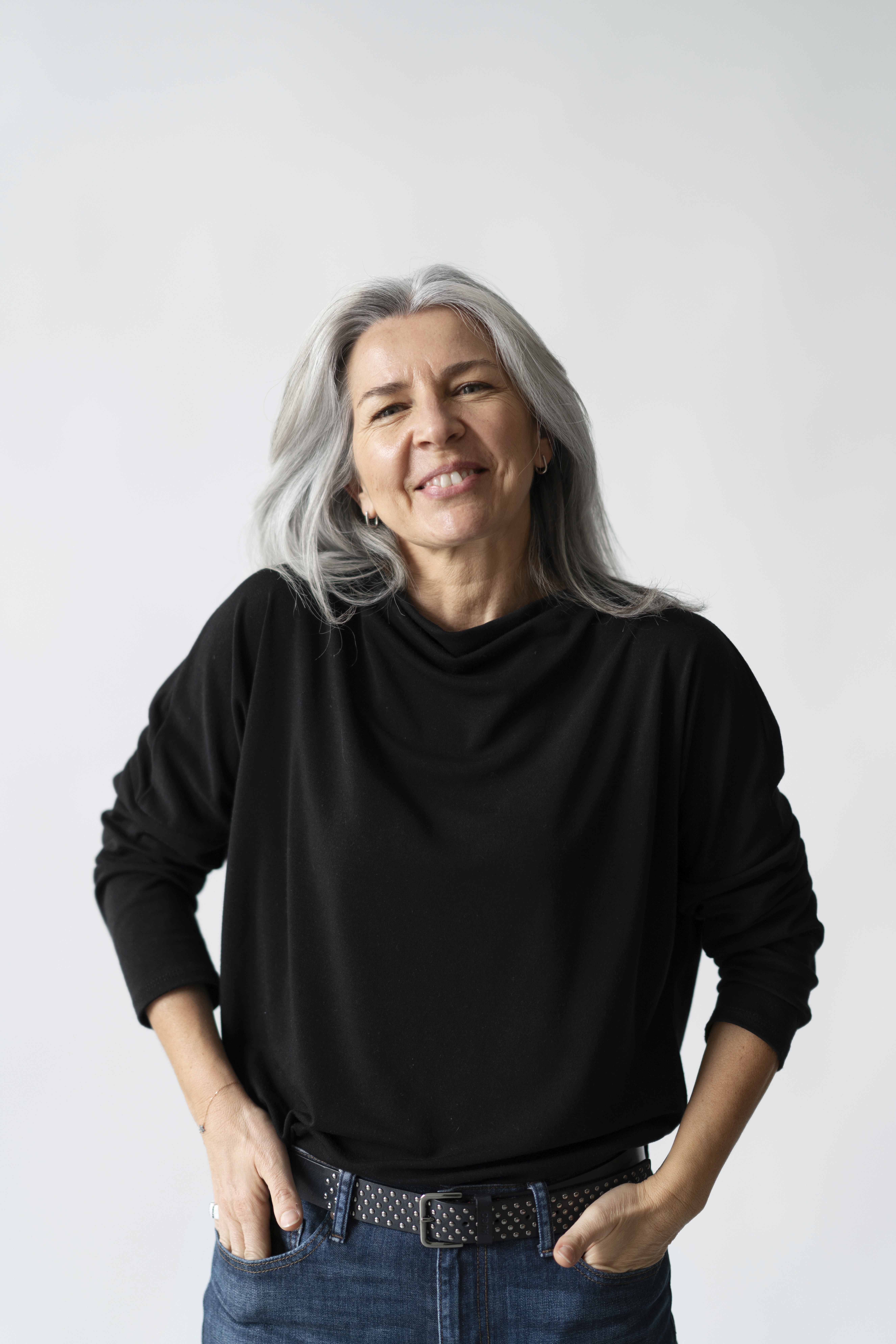 Smiling women in black sweater