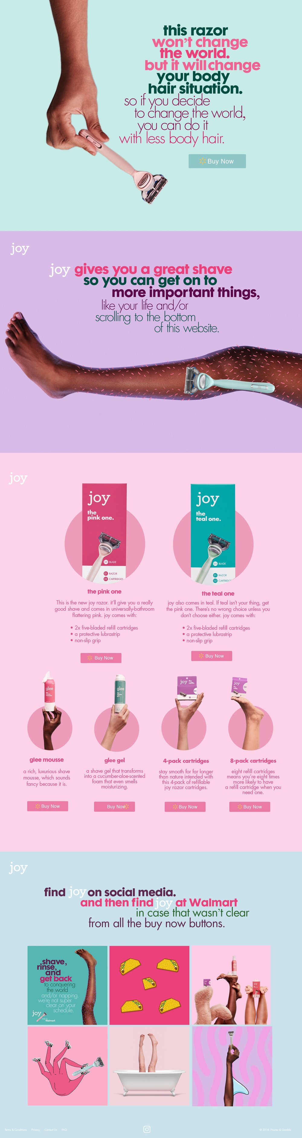 Joy launch website — original campaign and product sections