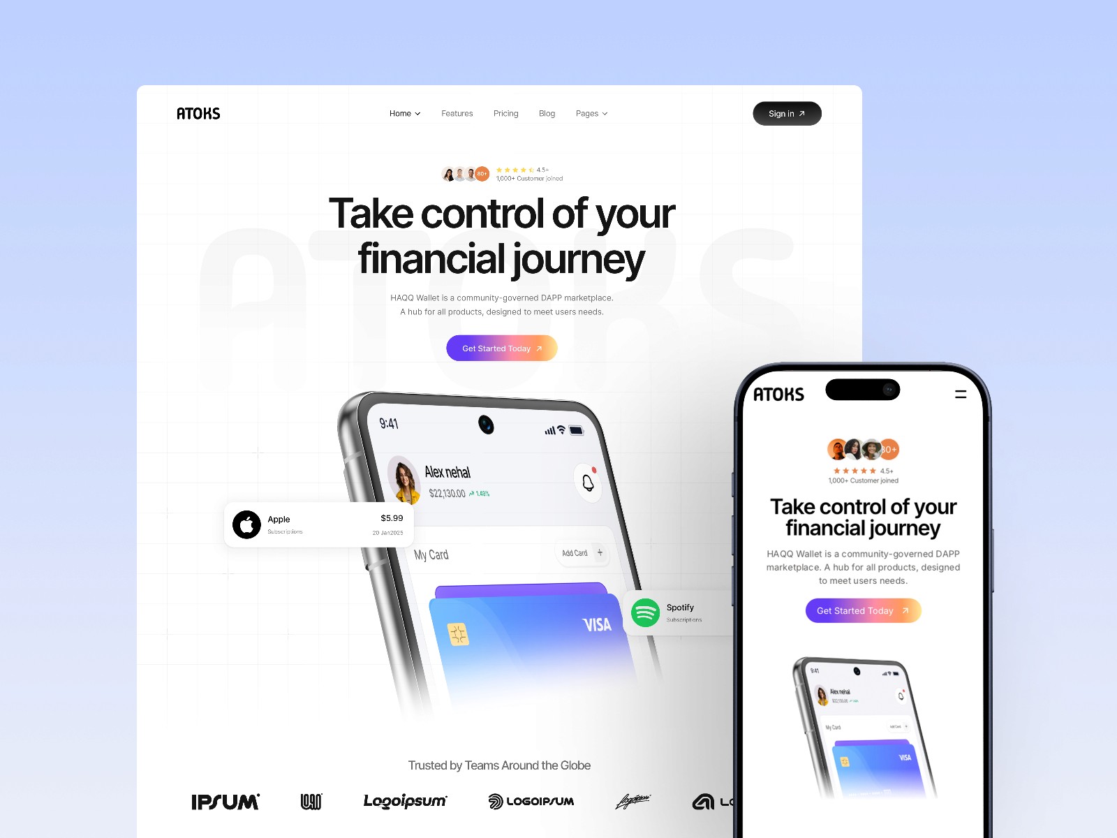 Atoks — 极简现代 SaaS 产品官网设计灵感