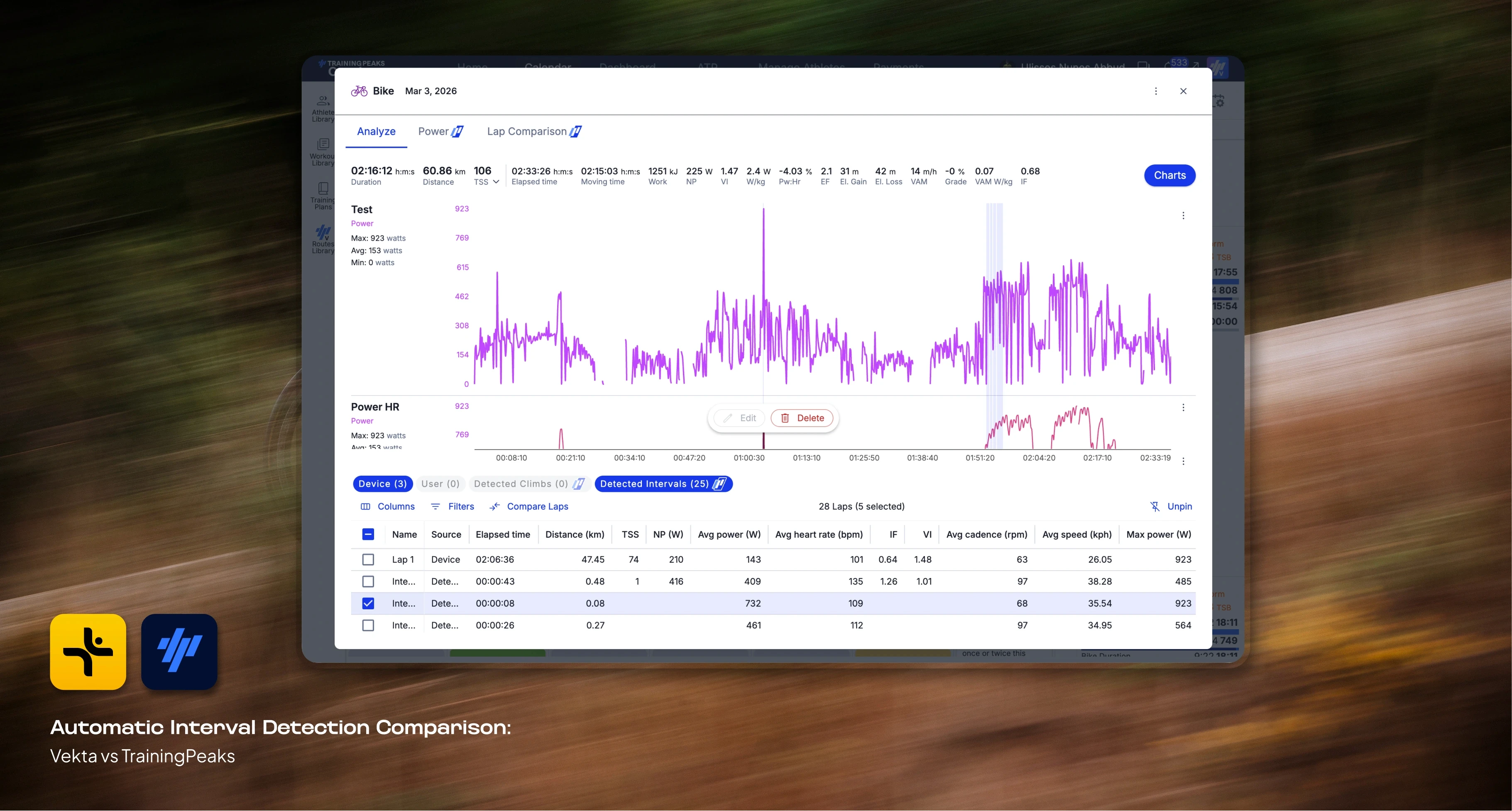 Automatic Interval Detection Comparison: Vekta vs TrainingPeaks