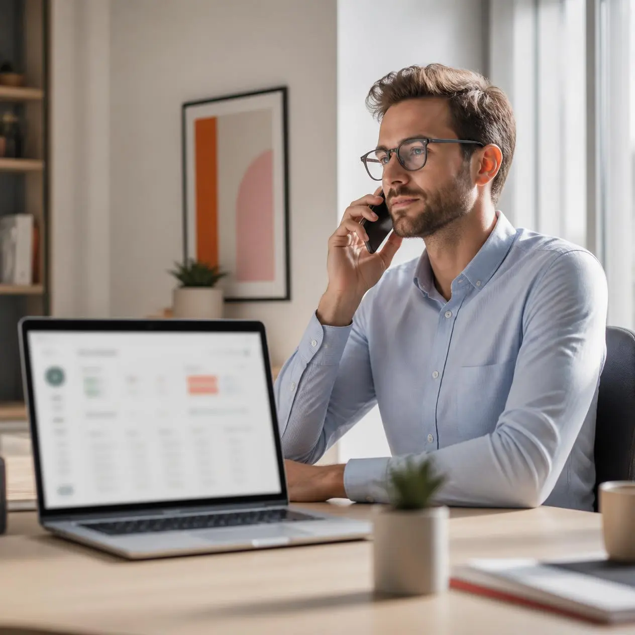 business developer au téléphoneet son tableau de bord