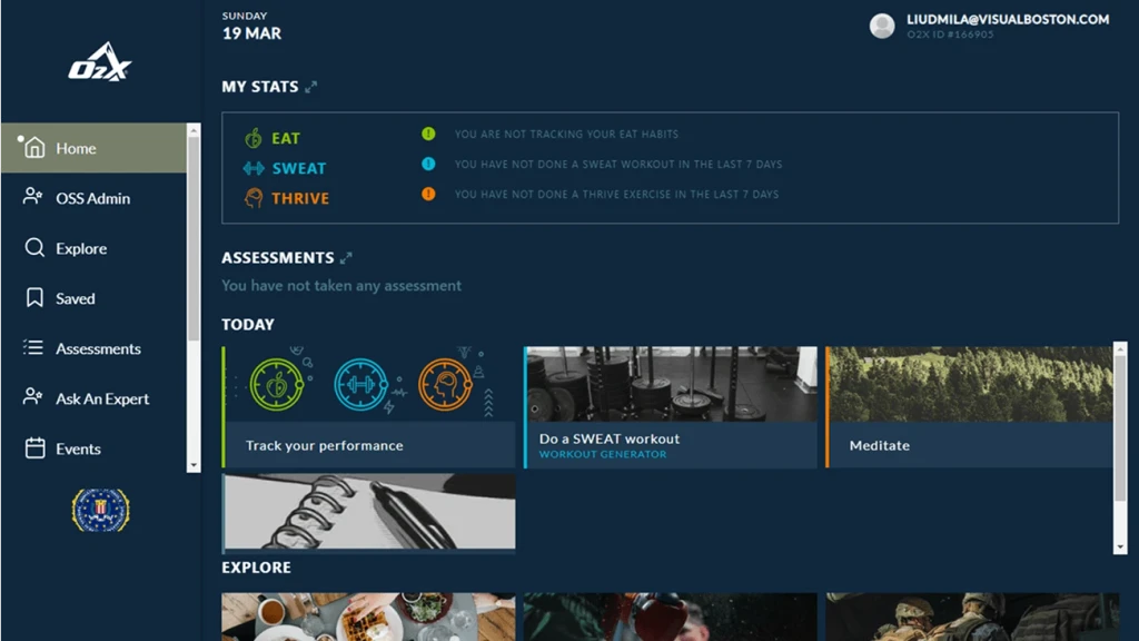 O2X Old UI home webapp screen
