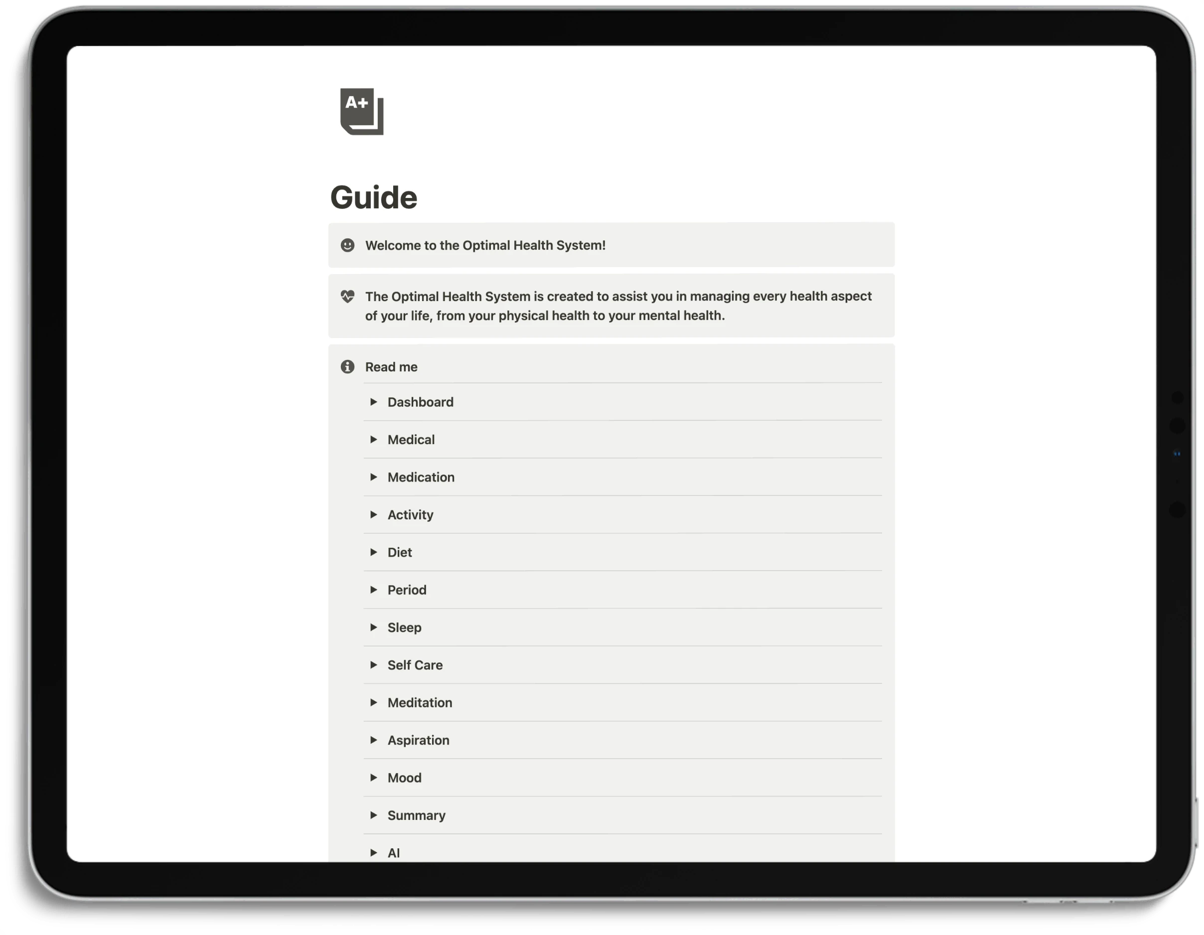 Notion Optimal Health System - Guide
