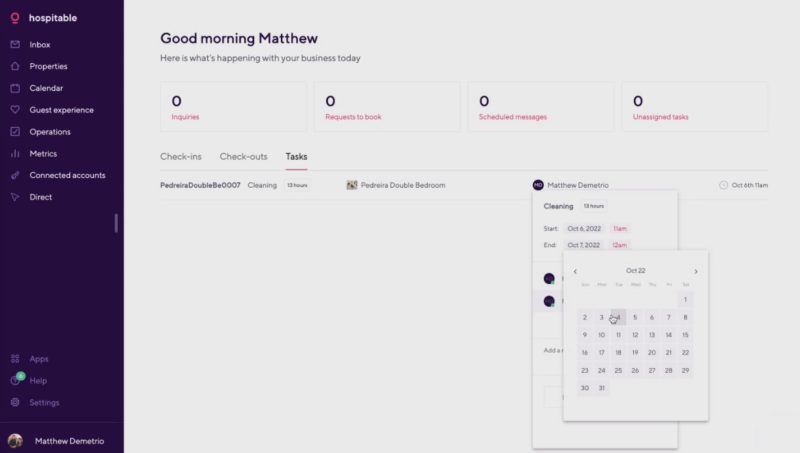 08_Hospitable_Automate Cleaner Management_Assigning cleaning task on Hospitable dashboard