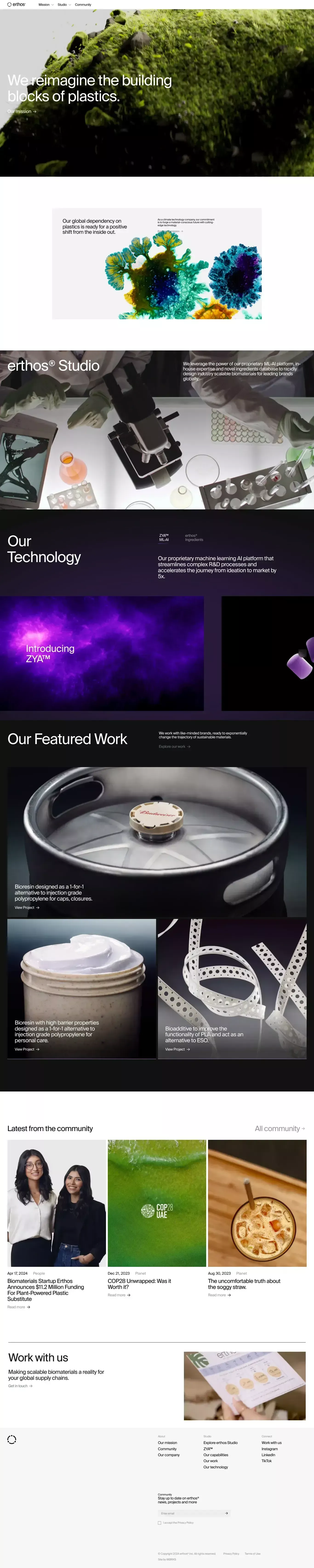 erthos® landing page screenshot showcasing Tech and Nature design