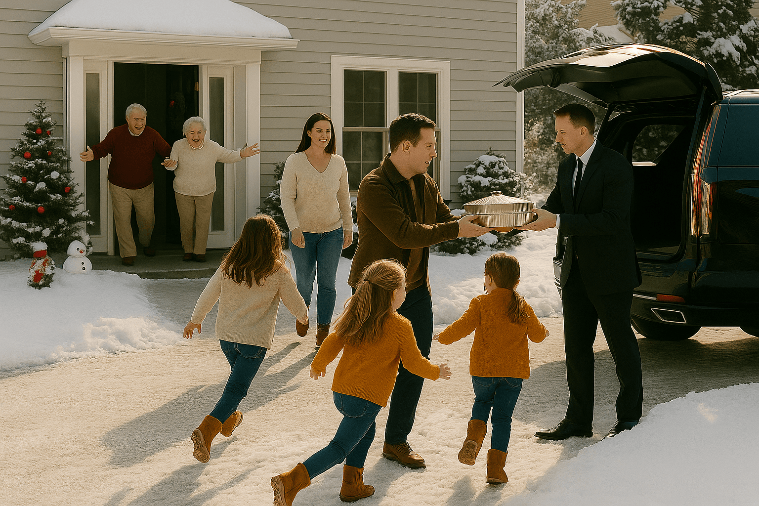 Family preparing for VIP car travel together